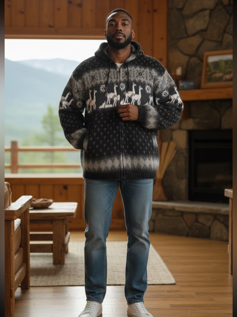 YARI Artesanias wool hooded zip up cardigan jacket